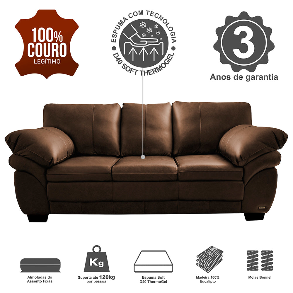 Sofá de Couro Legítimo Cama inBox Monterrey