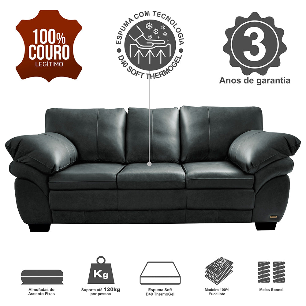 Sofá de Couro Legítimo Cama inBox Monterrey