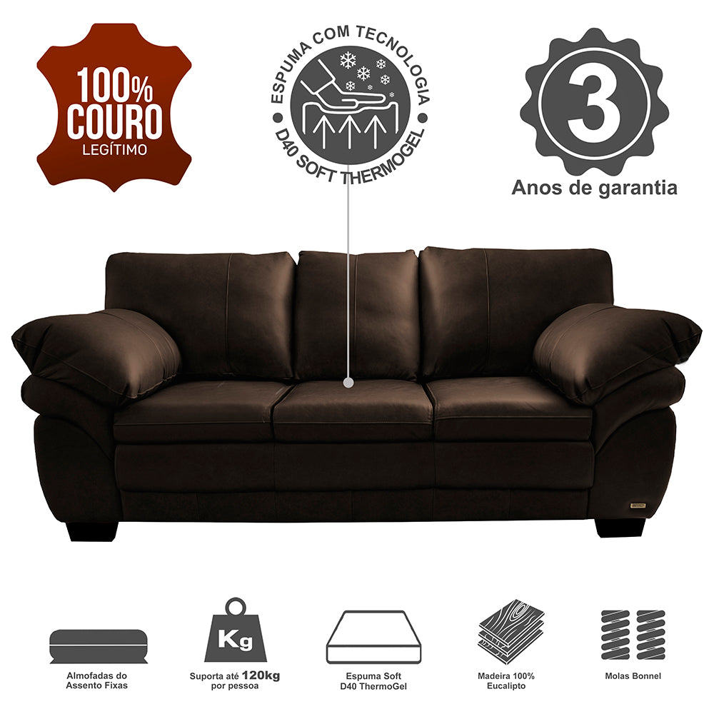 Sofá de Couro Legítimo Cama inBox Monterrey