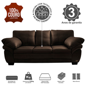 Sofá de Couro Legítimo Cama inBox Monterrey