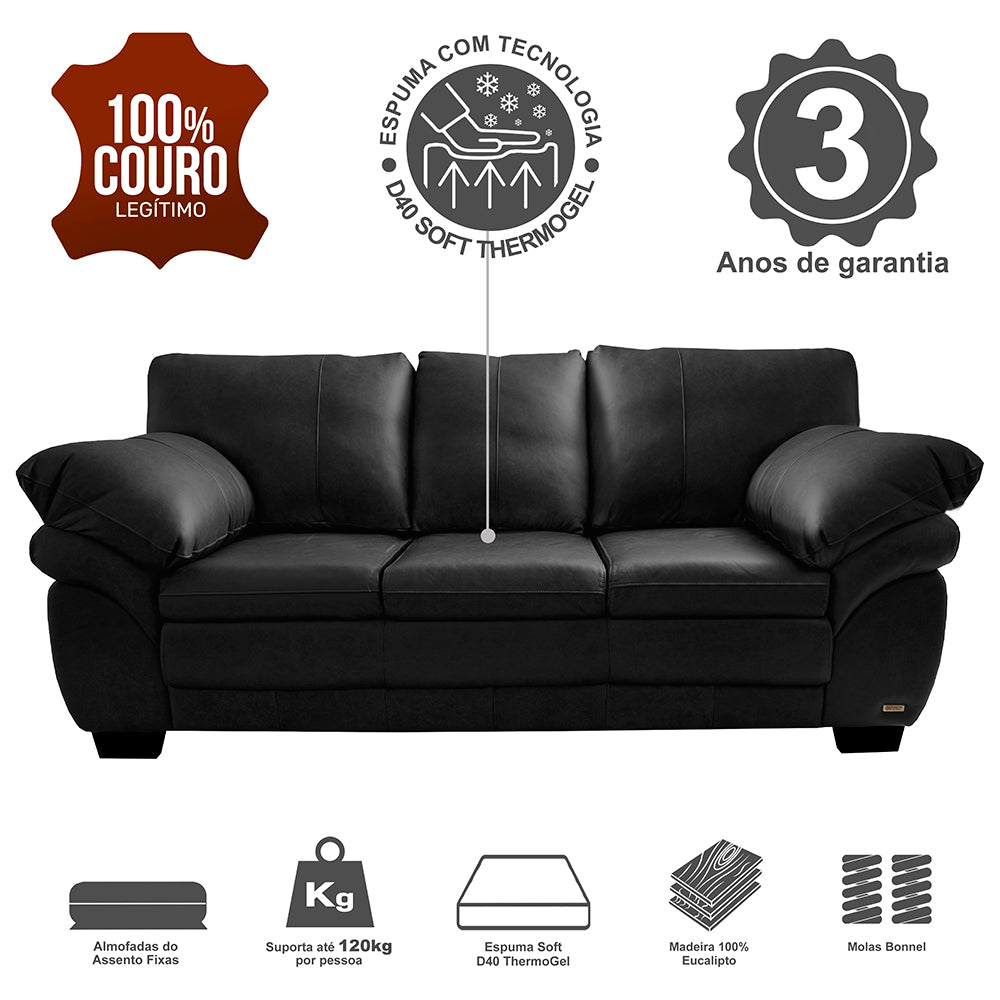 Sofá de Couro Legítimo Cama inBox Monterrey