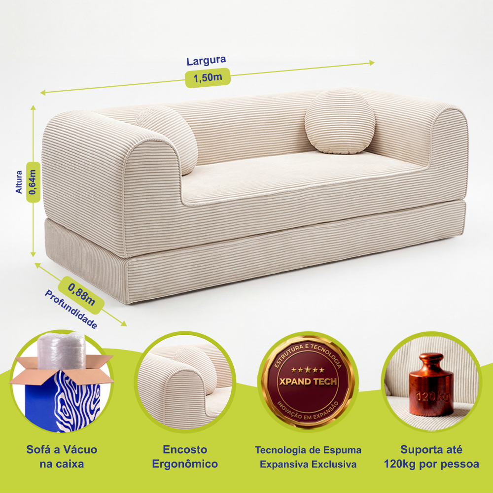 Sofá Cama Cotton Xpand Tech a Vácuo Velourê Cama inBox
