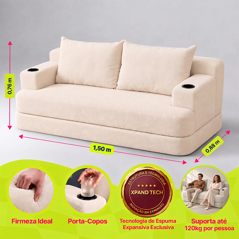 Sofá Cama Nami Xpand Tech a Vácuo Bouclê Cama inBox
