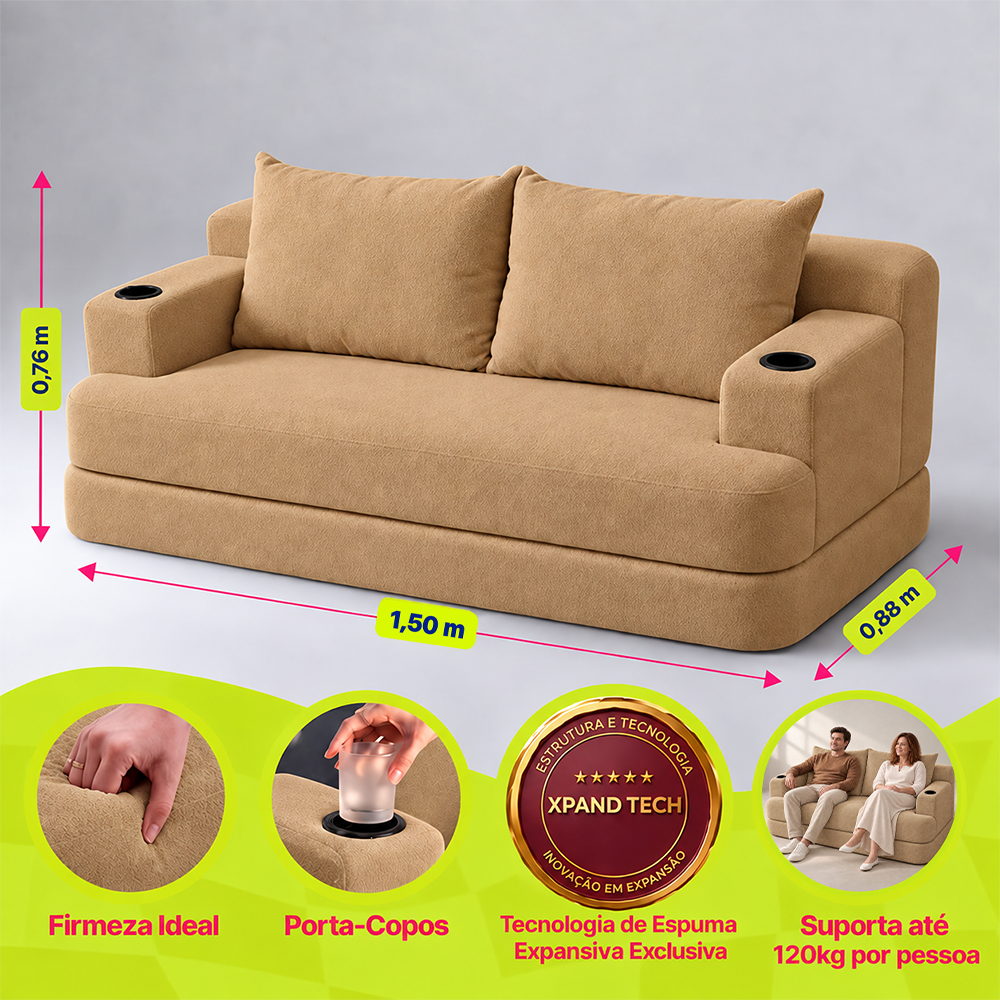 Sofá Cama Nami Xpand Tech a Vácuo Bouclê Cama inBox