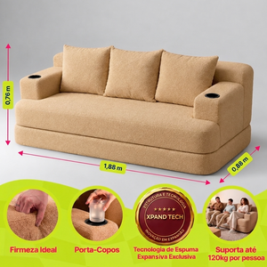 Sofá Cama Nami Xpand Tech a Vácuo Bouclê Cama inBox