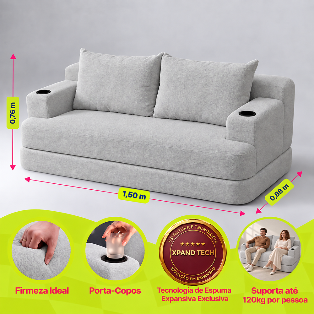 Sofá Cama Nami Xpand Tech a Vácuo Bouclê Cama inBox