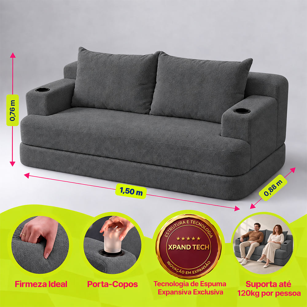 Sofá Cama Nami Xpand Tech a Vácuo Bouclê Cama inBox