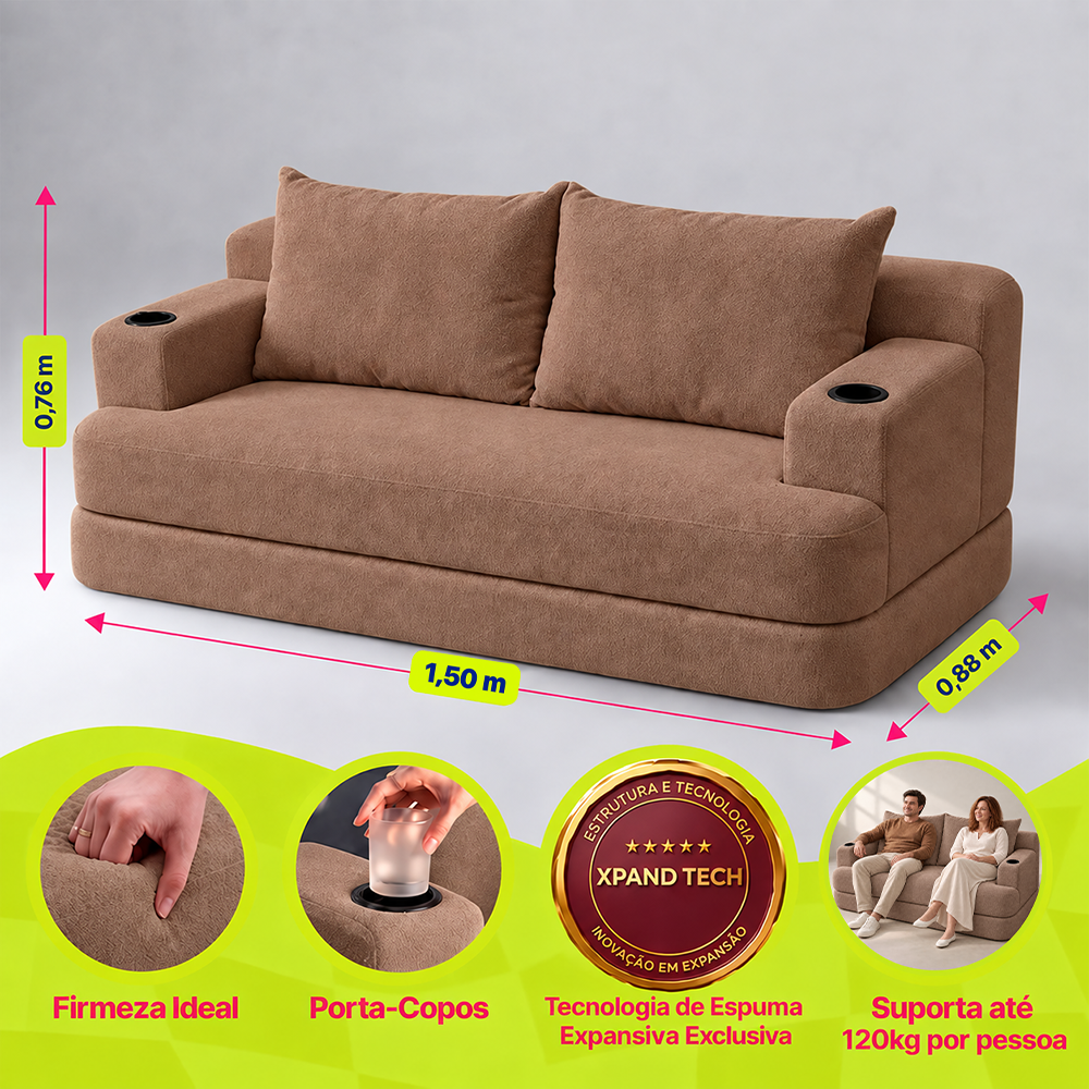 Sofá Cama Nami Xpand Tech a Vácuo Bouclê Cama inBox