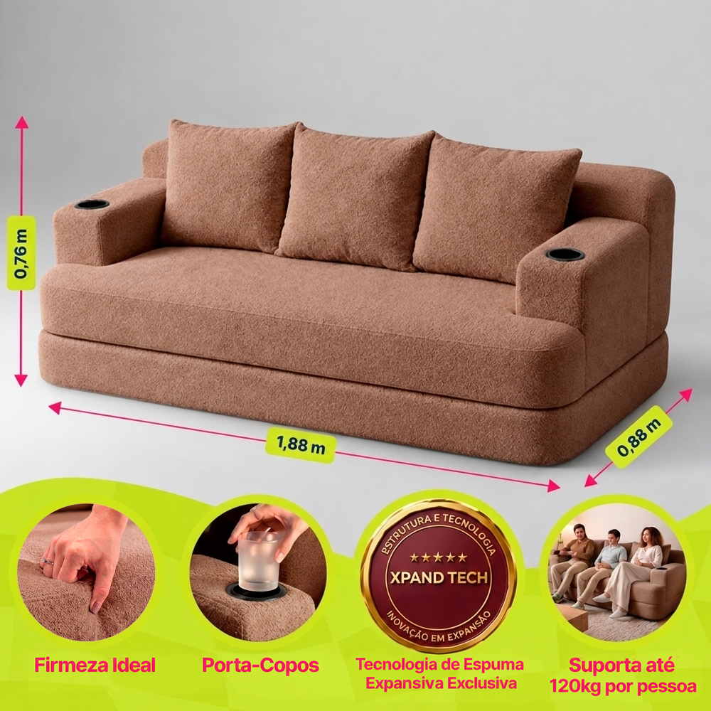 Sofá Cama Nami Xpand Tech a Vácuo Bouclê Cama inBox