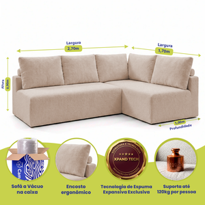 Sofá de Canto Vibe Direito 2,70 x 1,70 BoostTech Bouclê Cama inBox