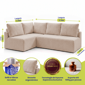 Sofá de Canto Vibe Esquerdo 2,70 x 1,70 BoostTech Bouclê Cama inBox