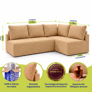 Sofá de Canto Vibe Direito 2,70 x 1,70 BoostTech Bouclê Cama inBox