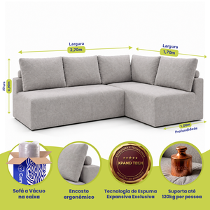 Sofá de Canto Vibe Direito 2,70 x 1,70 BoostTech Bouclê Cama inBox