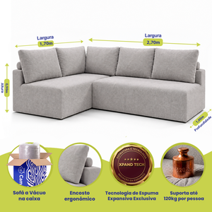Sofá de Canto Vibe Esquerdo 2,70 x 1,70 BoostTech Bouclê Cama inBox