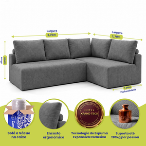 Sofá de Canto Vibe Direito 2,70 x 1,70 BoostTech Bouclê Cama inBox