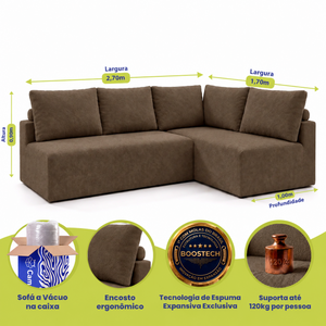 Sofá de Canto Vibe Direito 2,70 x 1,70 BoostTech Bouclê Cama inBox