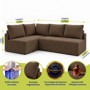 Sofá de Canto Vibe Esquerdo 2,70 x 1,70 BoostTech Bouclê Cama inBox