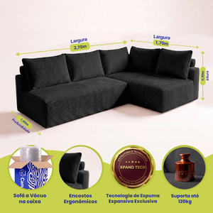 Sofá de Canto Modular Vibe Direito 2,70m x 1,70m Xpand Tech Tecido Velourê Cama inBox