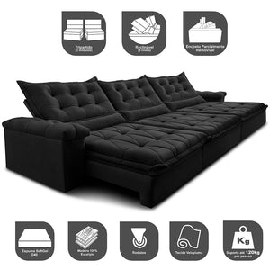 Sofá Retrátil e Reclinável Big Fresh com SoftGel D40 Velupluma Cama inBox