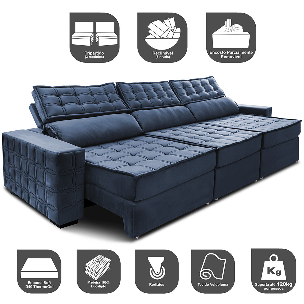 Sofá Retrátil e Reclinável 3,55m Cama inBox Big Star com SoftGel D40 Velupluma