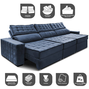 Sofá Retrátil e Reclinável 3,55m Cama inBox Big Star com SoftGel D40 Velupluma