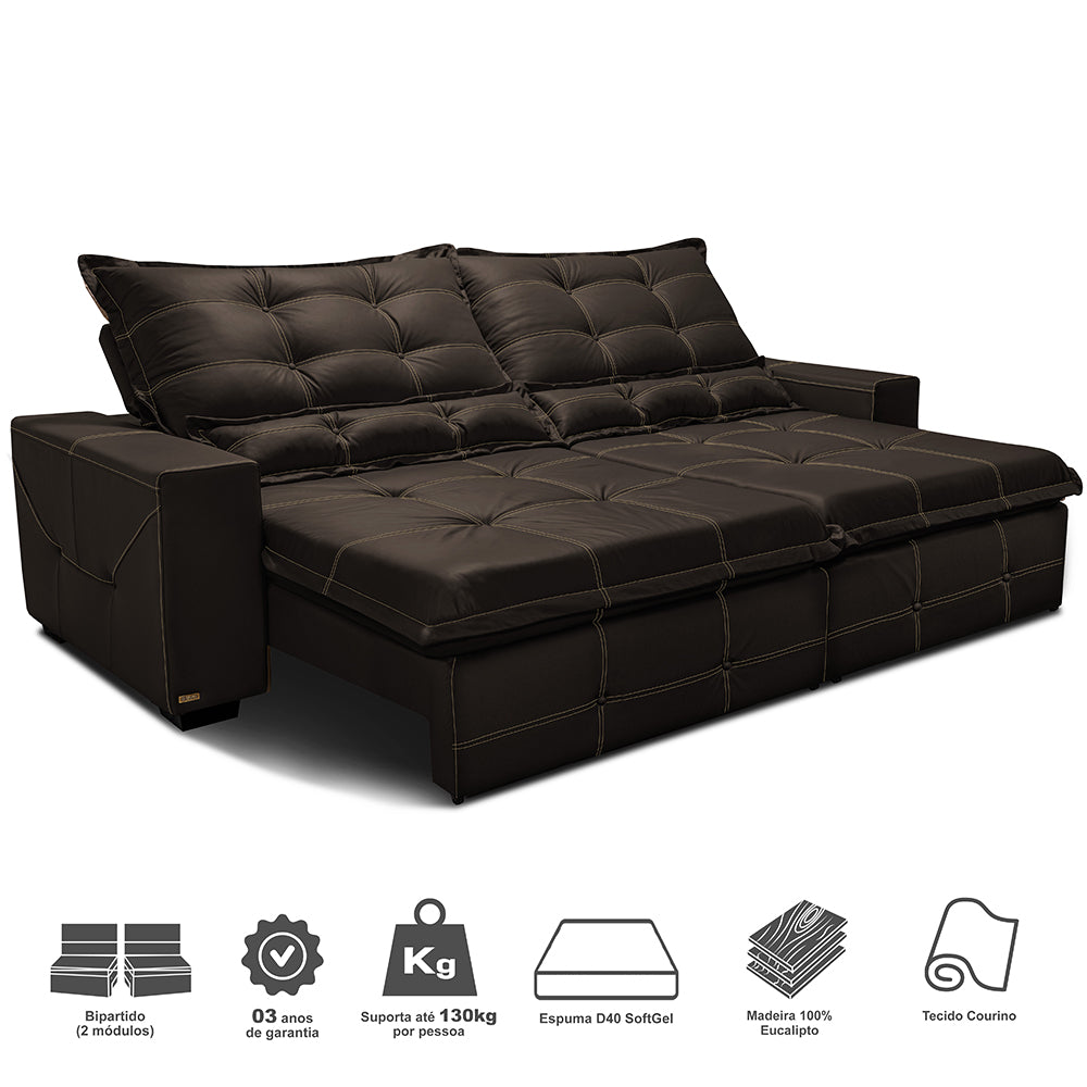 Sofá de Courino Retrátil e Reclinável Cama inBox Bourbon SoftGel D40