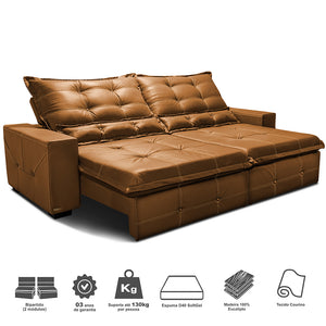 Sofá de Courino Retrátil e Reclinável Cama inBox Bourbon SoftGel D40