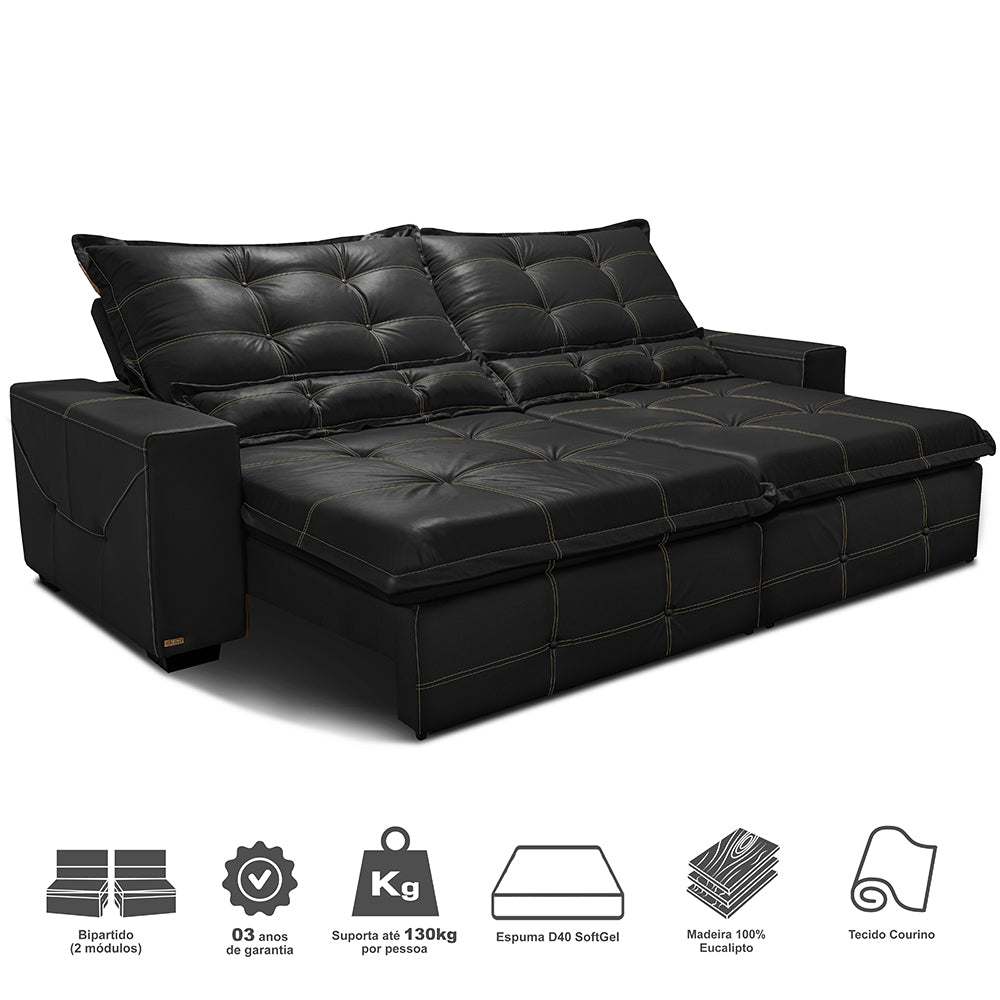 Sofá de Courino Retrátil e Reclinável Cama inBox Bourbon SoftGel D40
