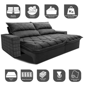 Sofá Retrátil e Reclinável 2,15m Molas Ensacadas Cama inBox Elegance com ThermoGel Velusoft