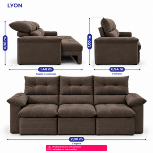 Sofá 3 Lugares Retrátil e Reclinável Lyon Velusoft Cama inBox
