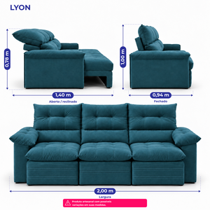 Sofá 3 Lugares Retrátil e Reclinável Lyon Velusoft Cama inBox