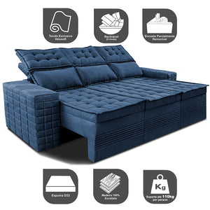Sofá 3 Lugares Retrátil e Reclinável Cama inBox Senses 2,00m Velusoft