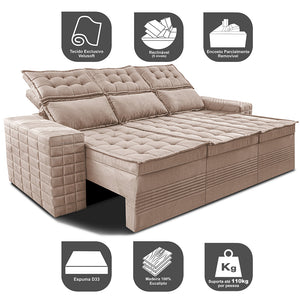 Sofá 3 Lugares Retrátil e Reclinável Cama inBox Senses 2,00m Velusoft