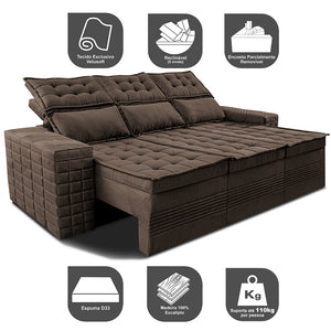 Sofá 3 Lugares Retrátil e Reclinável Cama inBox Senses 2,00m Velusoft