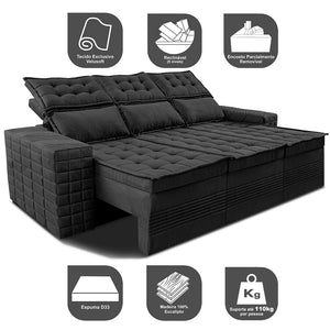 Sofá 3 Lugares Retrátil e Reclinável Cama inBox Senses 2,00m Velusoft