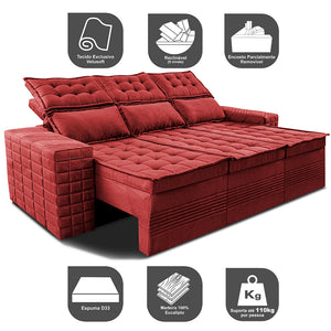 Sofá 3 Lugares Retrátil e Reclinável Cama inBox Senses 2,00m Velusoft