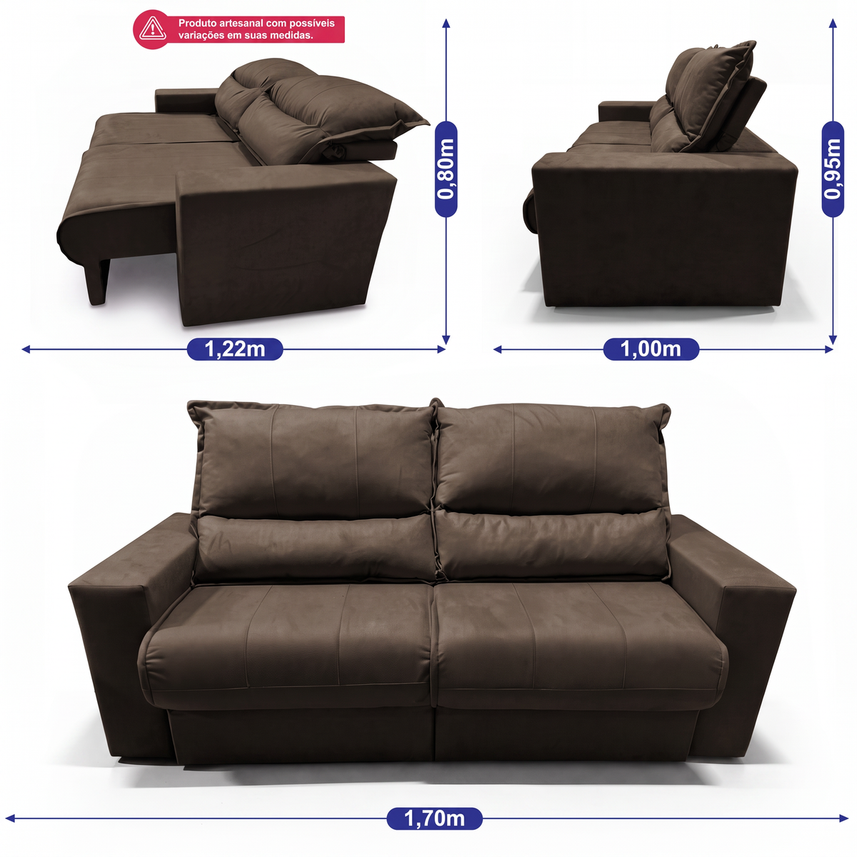 Sofá Retrátil e Reclinável Smart Clean Tecido Velusoft Cama inBox