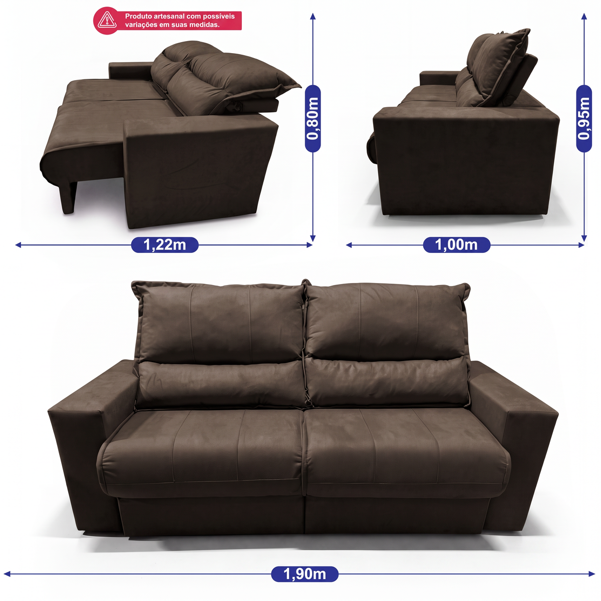 Sofá Retrátil e Reclinável Smart Clean Tecido Velusoft Cama inBox