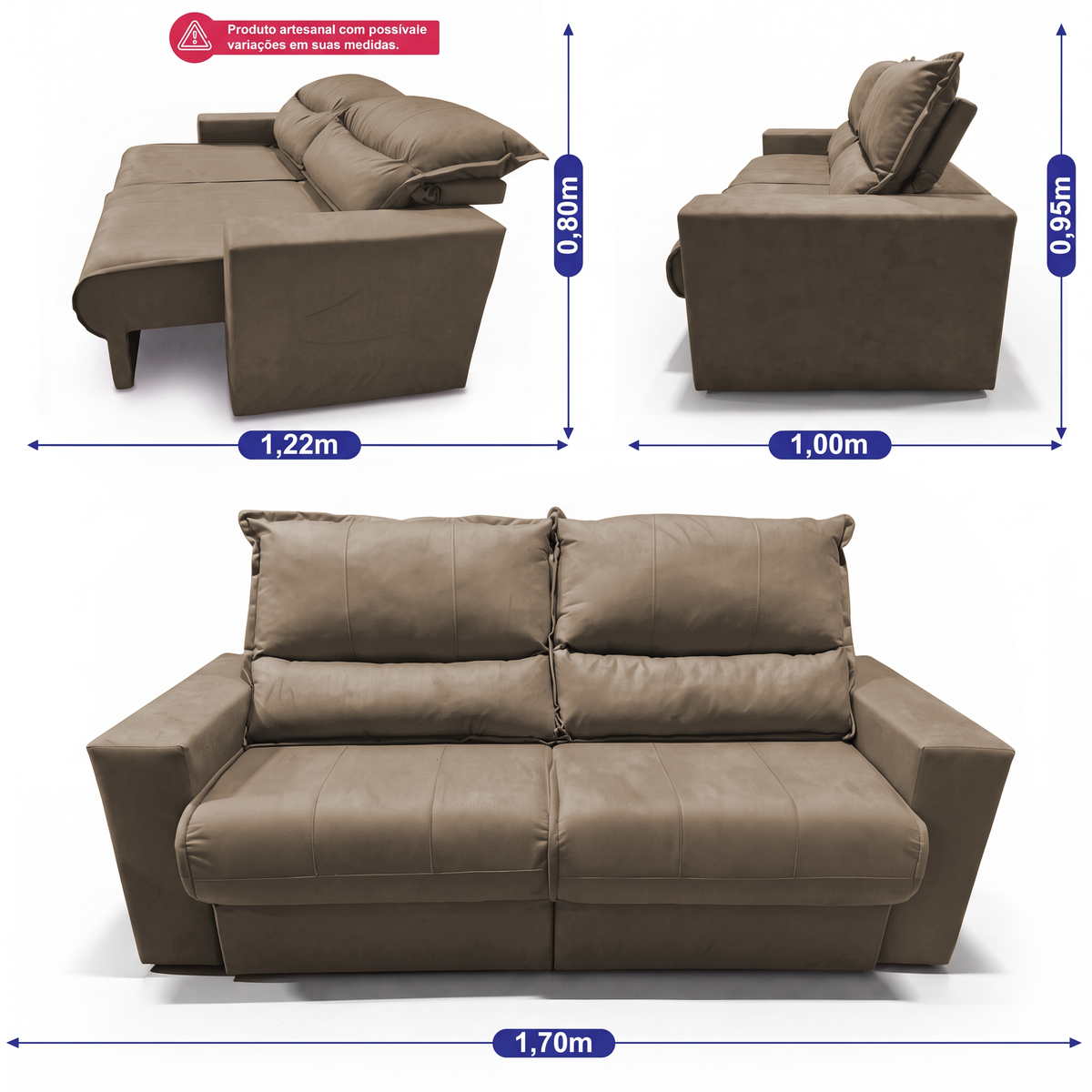 Sofá Retrátil e Reclinável Smart Clean Tecido Velusoft Cama inBox
