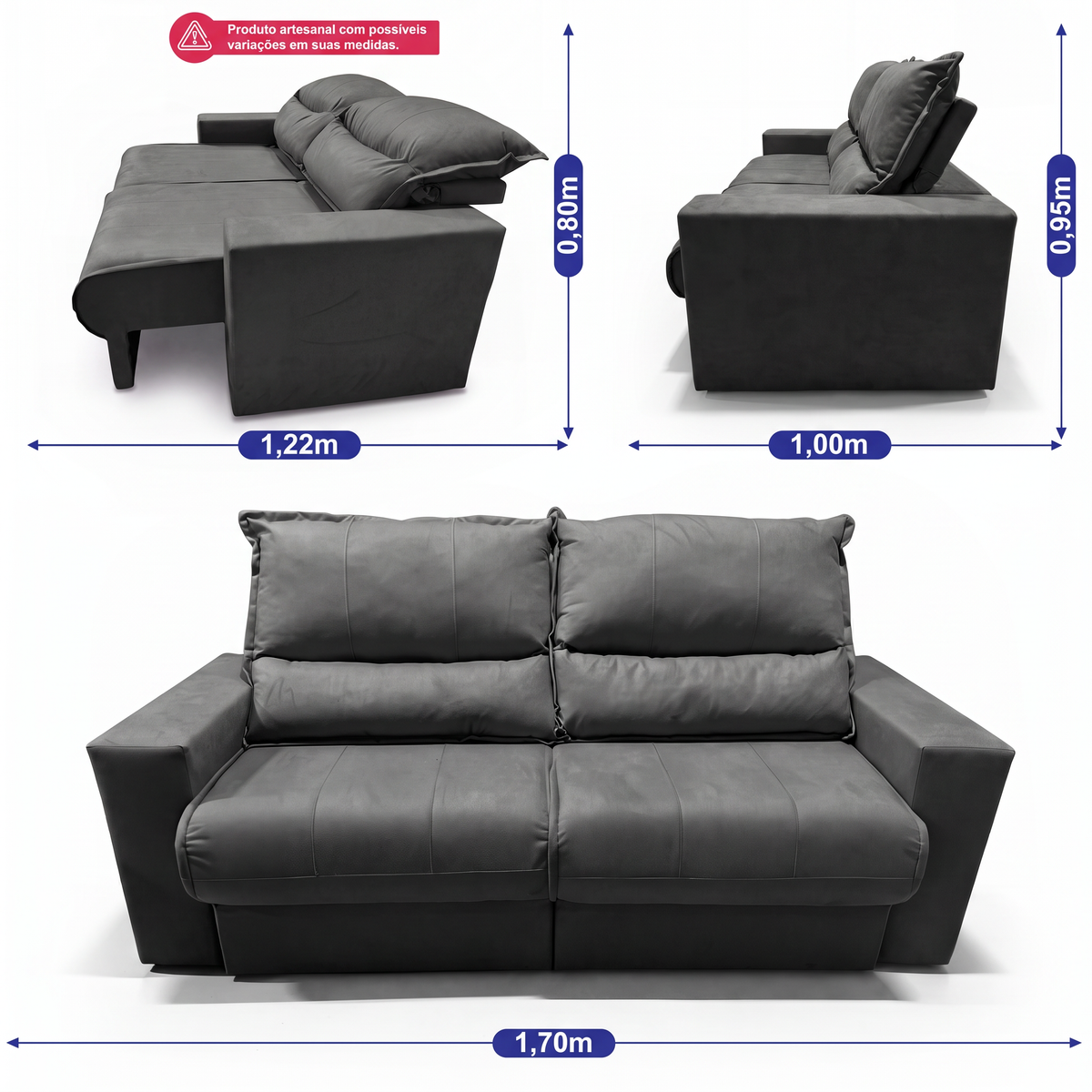 Sofá Retrátil e Reclinável Smart Clean Tecido Velusoft Cama inBox