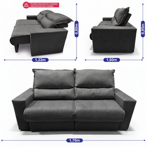 Sofá Retrátil e Reclinável Smart Clean Tecido Velusoft Cama inBox
