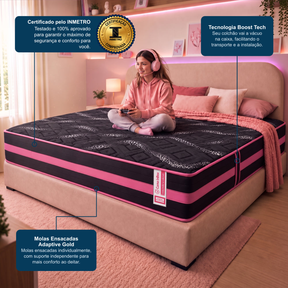 Colchão de Molas Ensacadas a Vácuo Pink Cama inBox
