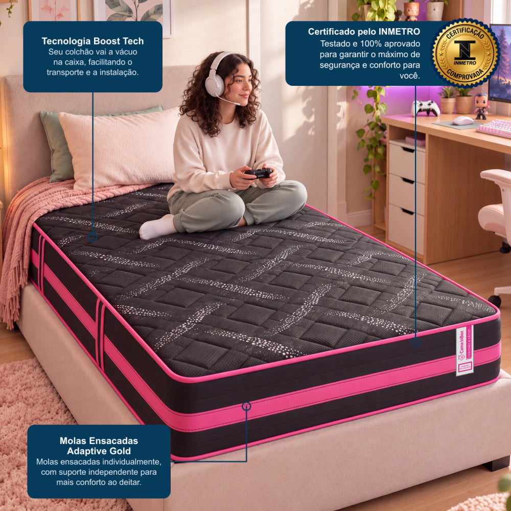 Colchão de Molas Ensacadas a Vácuo Pink Cama inBox