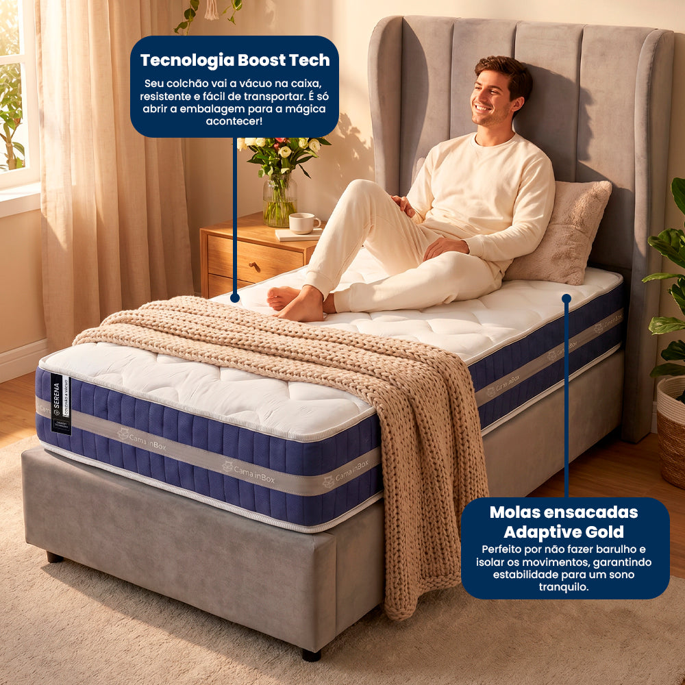 Colchão Serena Boost Tech de Molas Ensacadas a Vácuo Cama inBox