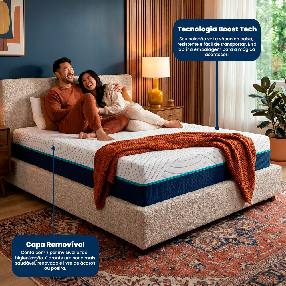 Colchão de Molas Ensacadas a Vácuo Boost Tech Memory Fresh Waterfall Cama inBox
