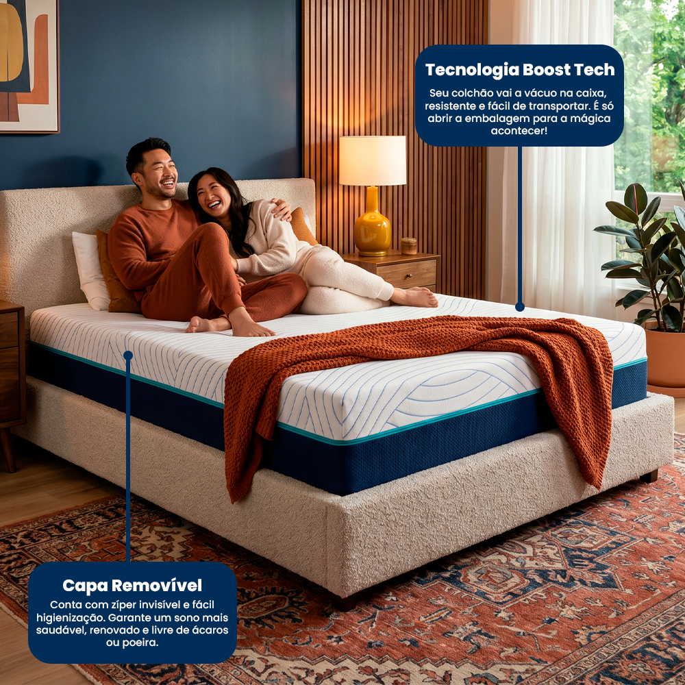 Colchão de Molas Ensacadas a Vácuo Boost Tech Memory Fresh Waterfall Cama inBox