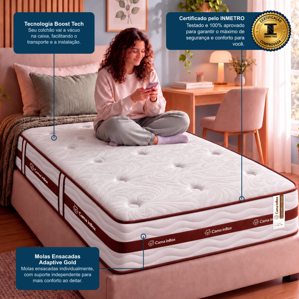 Colchão de Molas Ensacadas a Vácuo Wood Cama inBox