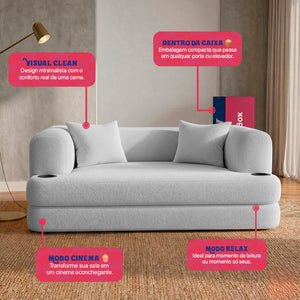 Sofá Cama Muna Xpand Tech Tecido Bouclê Cama inBox