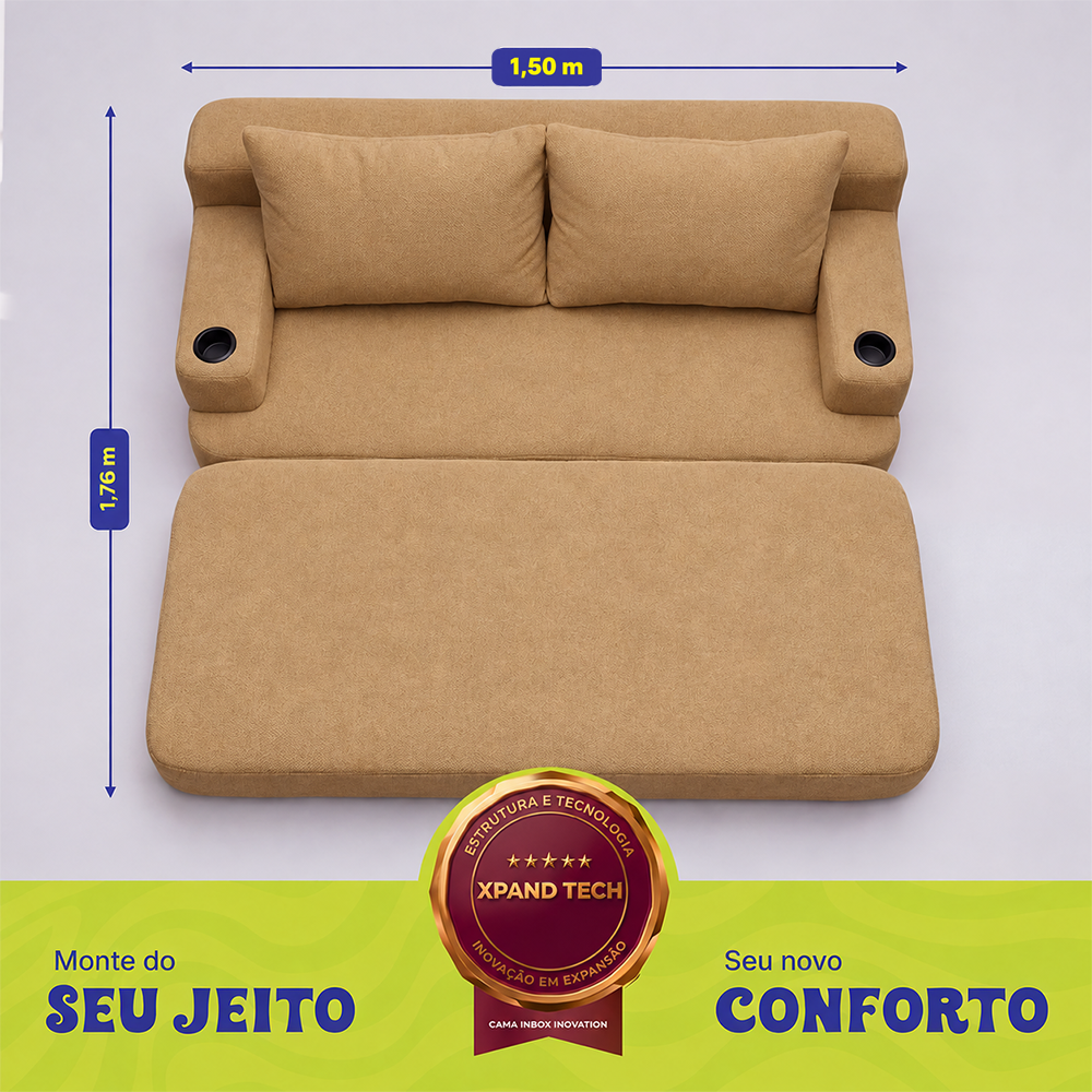 Sofá Cama Nami Xpand Tech a Vácuo Bouclê Cama inBox