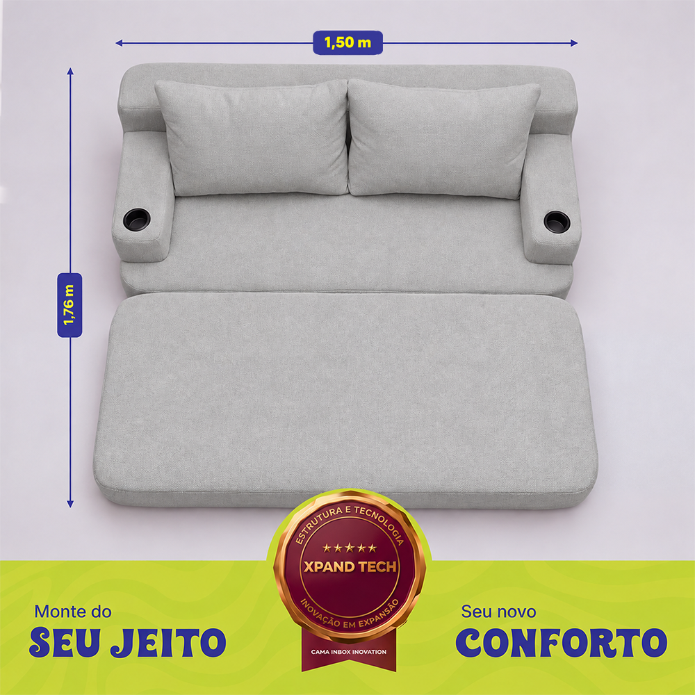 Sofá Cama Nami Xpand Tech a Vácuo Bouclê Cama inBox